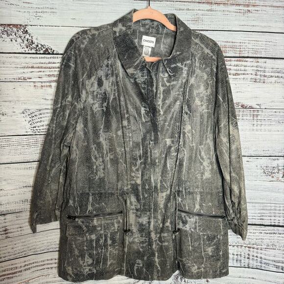 Chicos Linen Blend Snake Print Waist Cinch Jacket sz 3 US XL - Picture 1 of 3